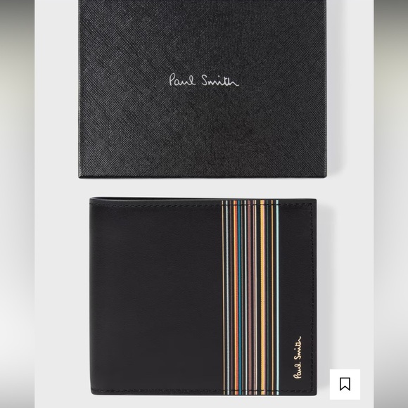 New-Paul Smith Black ‘Signature Stripe Block’ Billfold And Coin Wallet